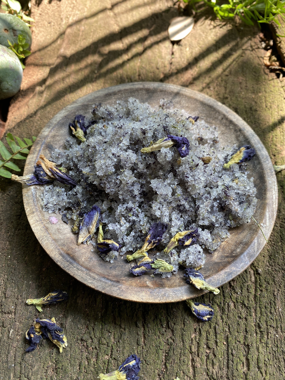 NoCo Apothecary bath tea in bowl in sunlight