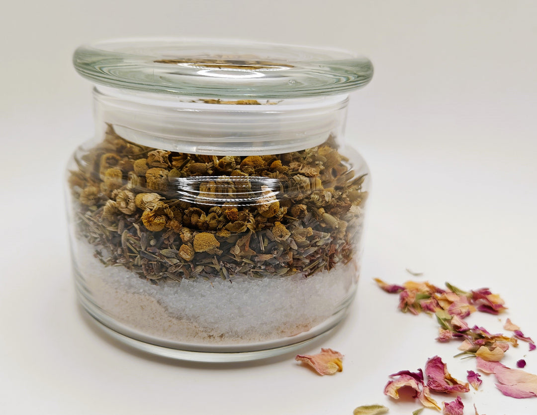 Jar of bath tea against white background | NoCo Apothecary