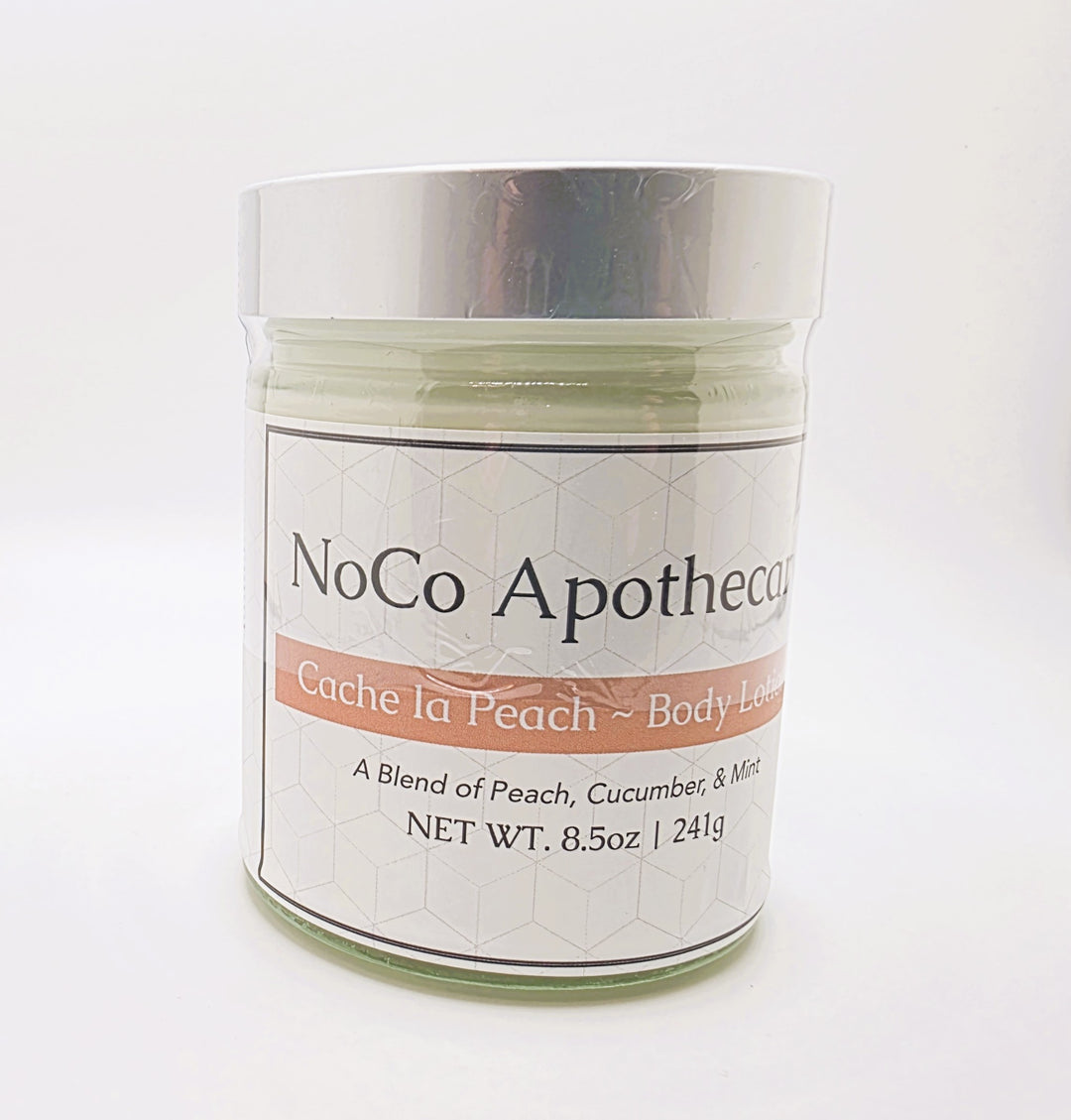 Front view of Cache la Peach natural body lotion against white background