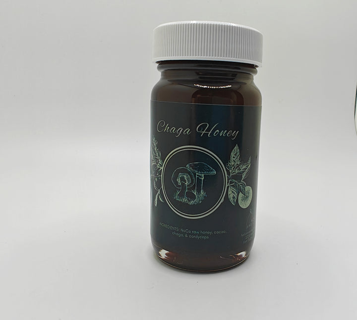 Chaga honey against white background | Raw Local Honey| NoCo Apothecary 