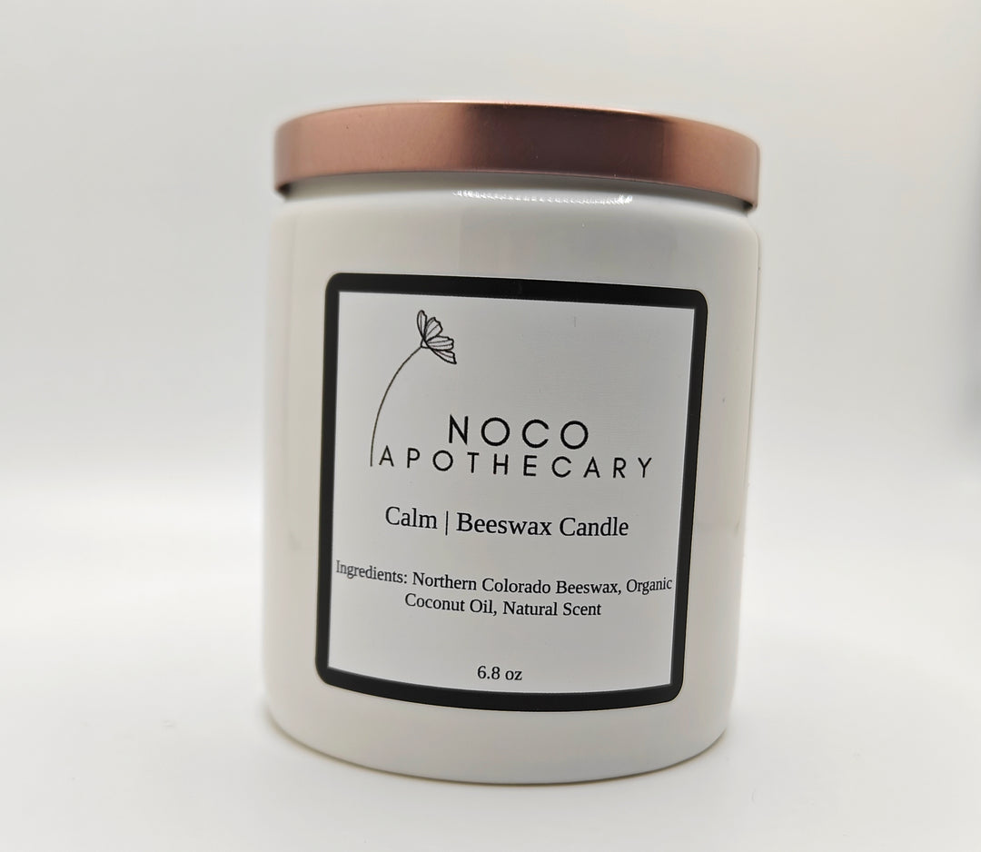 Calm Beeswax Candle against white background | NoCo Apothecary