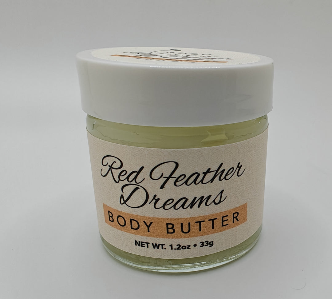 Front view of Red Feather Dreams Body Butter mini against white background | NoCo Apothecary | Natural Lotion