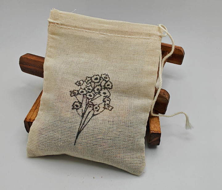 Rose & Spearmint sachet bag against white background | NoCo Apothecary