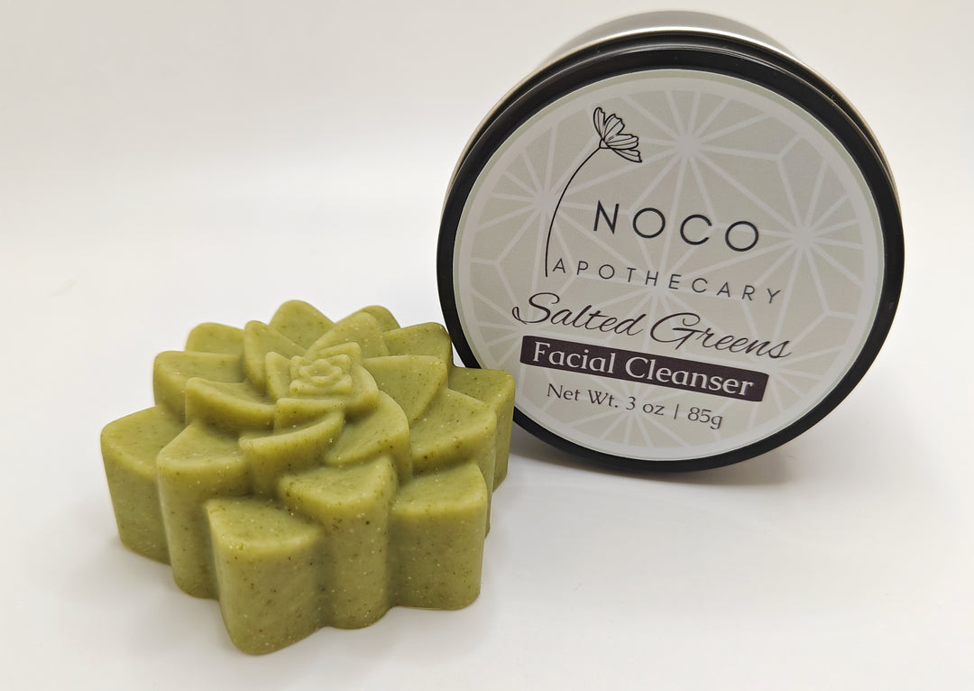 Salted Greens Natural Face Cleanser - soap against white background | Goat Milk Soap | Colorado Skincare