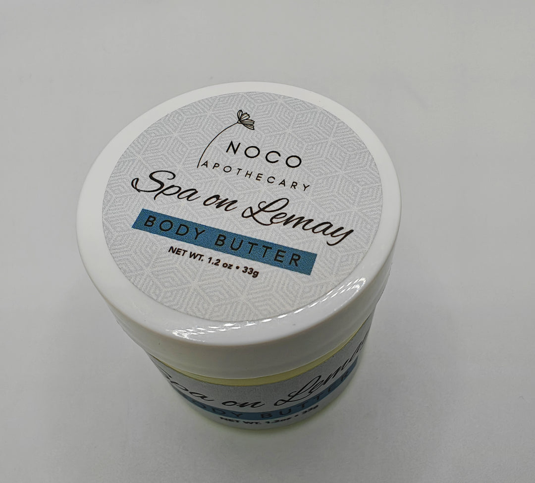 Top view of mini Spa on Lemay against white background | NoCo Apothecary | Natural Lotion