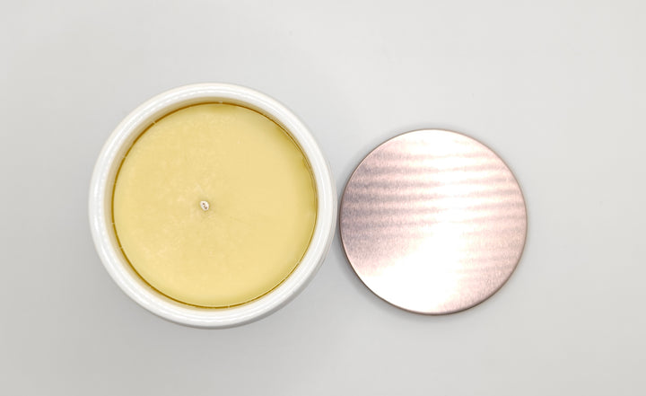 Top view of Pure beeswax candle against white background | NoCo Apothecary